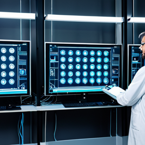 Home 3 양자 보안 기술의 혁신 사례 연구 - Quantum Key Distribution (QKD) Setup**
"A futuristic cybersecurity lab in Milan, Italy, featuring a...