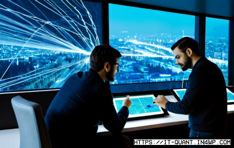 양자 보안 기술의 통신 네트워크 설계 - Photorealistic modern telecommunications control room in Milan, Italy, with a diverse team of networ...