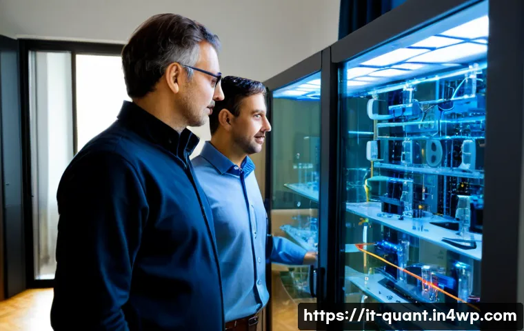 양자 보안 기술의 다학제적 접근 - Photorealistic multidisciplinary quantum security research team in a modern Italian university labor...